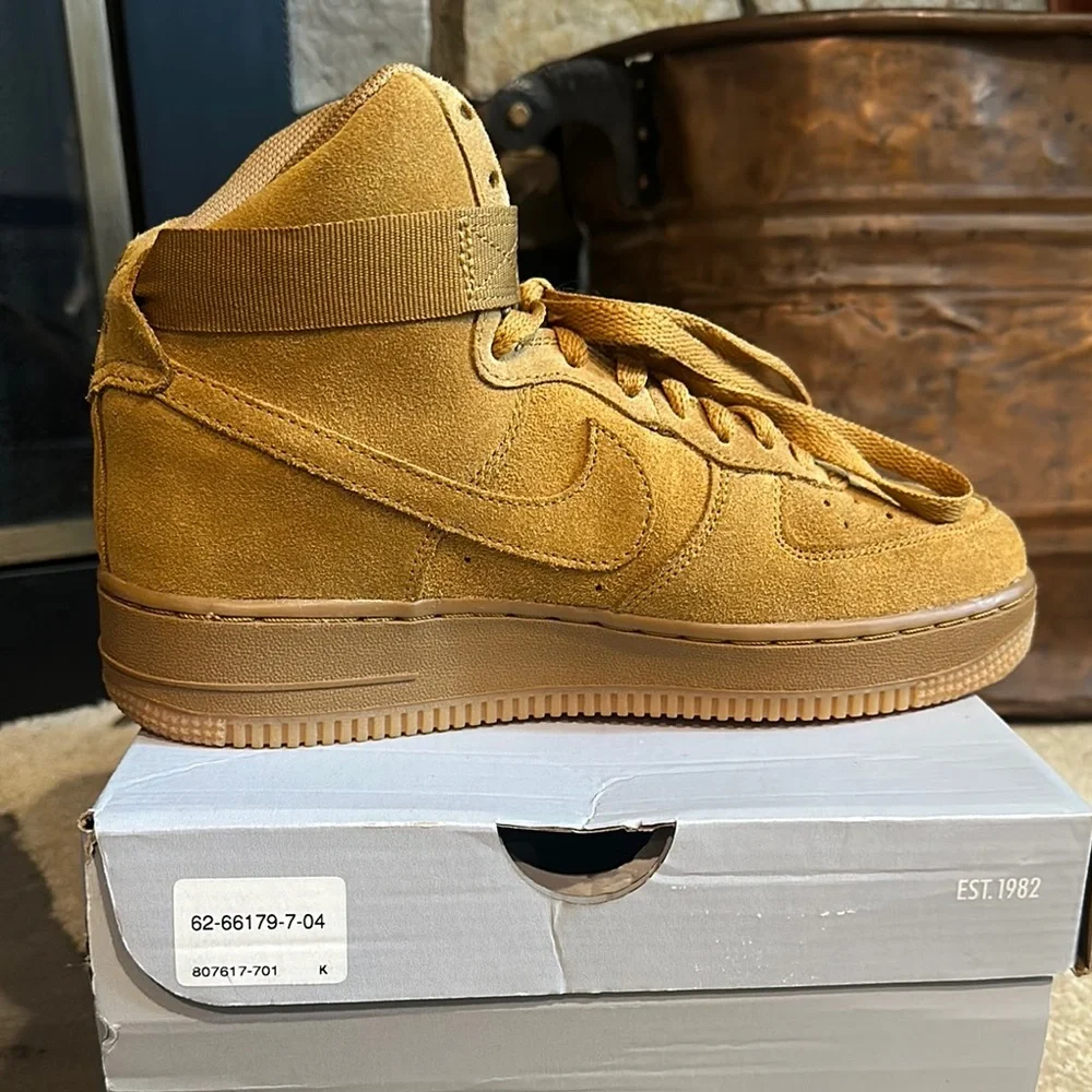 Nike Air Force 1 High Tops in Mustard Suede (Size 6.5Y) - Picture 7 of 17